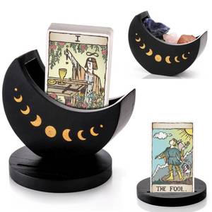 lot 7788 image: Eorbow Tarot Deck Holder with Moon Shape Case, Wood Tarot Card Display Box Stand, Moon Phase Daily Oracle Card Organizer, Witchcraft Decor Supplies for Crystal Stone Storage - Retail $14