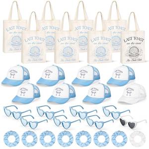 lot 7789 image: Cuffbow 32 Pcs Last Toast on the Coast Bachelors Party Supplies, Wedding Party Decorations Bridesmaid Gifts Set Bridal Favors Including 8 Canvas Tote Bag, 8 Trucker Hats, 8 Hair Tie, 8 Sunglasses