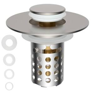 lot 7823 image: Universal Bathroom Sink Drain Strainer Hair Catcher Upgraded with Removable Stainless Steel Filter Basket, 3 in 1 Pop Up Sink Stopper for 1.12.36 Sink Basin Hole, Brushed Nickel - Retail $10