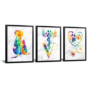 lot 7840 image: KREATIVE ARTS Canvas Set of 3 Veterinary Wall Art with Black Frame Dog and Cat Paw Print Medical Symbol Watercolor Pet Hospital Decor for Vet Clinic Animal Hospital 12x16 Inch Ready to Hang - Retail $40