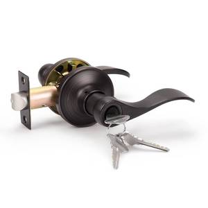 lot 7853 image: KNOBWELL 1 Pack Keyed Entry Front Door Handle Entrance Handlesets Exterior Lockset with Key, LeftRight Handed Doorknob Oil Rubbed Bronze - Retail $31