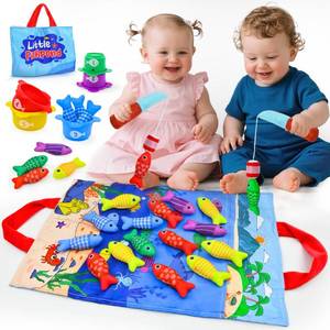 lot 7856 image: Montessori Toys for 1 Year Old 23 PCS Fishing Game Toys with 2 Poles &amp 15 Fish, 10-in-1 Cloth Fishing Toys for Counting, Color &amp Shape Learning, Easter Birthday Gifts for 1 Year Old Boys Girls - Retail $22