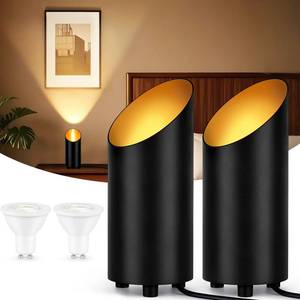 lot 7881 image: GeyouLux 2 Pack Uplighting Indoor, 7W Floor Can Lights with 2700K LED GU10 Bulbs, IP44 Waterproof Uplights Spotlight for Dark Corner Sofa House Plant Wall Artwork Indoor, 6.5FT Plug Cord & Foot Switch - Retail $36