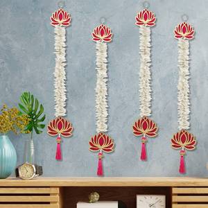 lot 7882 image: Smizzy Lotus DecorationFloral Wall Hangings for Temple  Pooja Room  Back Dropper  Indian Diwali Decor Gift Item Wedding, Pack of 4, 21 in Long, White