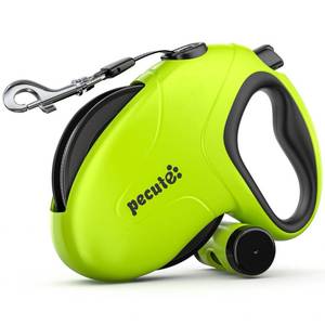 lot 7883 image: Pecute 32ft Retractable Dog Leash with Reflective Strips, 360° Tangle-Free, One-Button Control &amp Sturdiness Nylon Material, Long Leash Retractable with Poop Bag Holder for Medium Large Dog - Retail $30