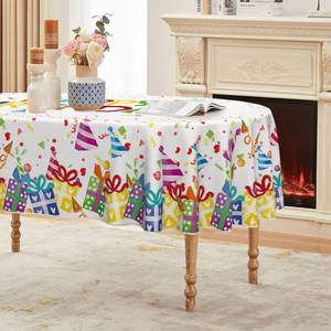 lot 7884 image: Horaldaily Birthday Tablecloth 60x84 Inch Oval, Happy Birthday Ballon White Washable Seasonal Table Cover for Party Picnic Dinner Decor - Retail $18