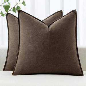 lot 7887 image: MIULEE Decorative Linen Euro Sham Pillow Covers 26x26 Dark Coffee Chocolate Boho Farmhous Neutral Winter Couch Throw Pillows for Bed Pack of 2 Accent Modern Pillowcase Sofa Livingroom Home Decor - Retail $25