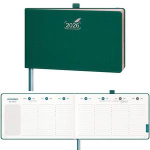 lot 7893 image: BEZEND 2026 Planner Weekly and Monthly (9 x 5.5) Calendar Book with Daily Vertical Timeslot & Note (Jan-Dec), Equal Space Even Weekends, Work Home Women, PU Leather Hardcover - Evergreen