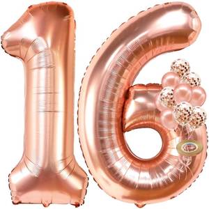 lot 7897 image: KatchOn, Rose Gold Sweet 16 Party Decorations - 40 Inch  Rose Gold Sweet 16 Balloons  Rose Gold 16 Balloon Numbers, Confetti Balloons  16th Birthday Decorations for Girls  Anniversary Decorations - Retail $10