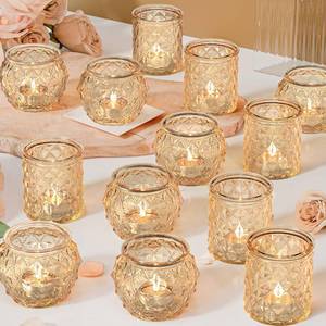 lot 7901 image: 36pcs Gold Votive Candle Holders for Table Centerpiece, Glass Tea Light Candle Holder Set for Wedding Decor Home Party Decoration - Retail $44