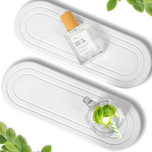 lot 7905 image: 2PCS Water Absorbing Stone Tray, Fast Drying Diatomite Stone Sink Tray, Water Absorbent Diatomite Coasters, Stones Soap Trays for Kitchen Sink, Bathroom Counter Hand Soap Dish & Holders - Retail $14