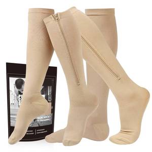 lot 7906 image: cerpite Zipper Compression Socks, 2 Pairs 15-20 mmHg Closed Toe Compression Stockings for Men Women - Retail $17