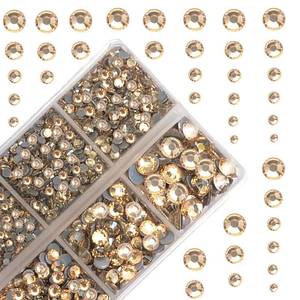 lot 7908 image: 4000Pcs Mixed Size Hot Fix Round Crystals Gems Glass Stones Hotfix Flat Back Rhinestones (Light Champagne) - Retail $10