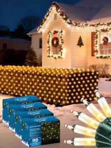 lot 7914 image: ElectricWise 4 Pack Net Christmas Lights Outdoor 4 x 6 Ft, Clear Mesh Christmas Mini Incandescent Net Lights with End to End Plug for Bushes, Hedges, Tree, Warm White, Green Wire