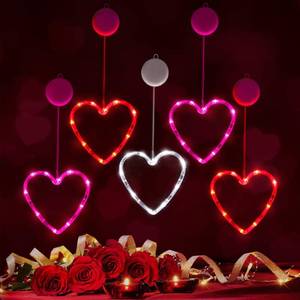 lot 7915 image: Baquler 5 Pcs Timed Window Lights Hanging Red Heart Lights with Suction Cup Battery Operated Heart LED for Anniversary Wedding Home Decor(Red,Pink,White) - Retail $19