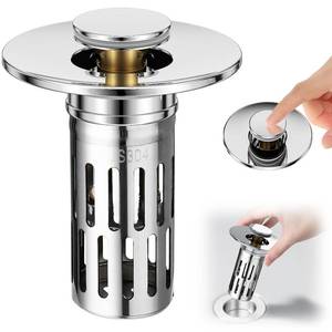 lot 7917 image: Vodolo 3 in 1 Sink Drain Strainer with Hair Catcher,Stainless Steel Popup Sink Stopper with Basket for Bathroom Kitchen Shower,Pop-up Bounce Core Floor Basin Drain Filter,Replacement Sink Plug 1PCS - Retail $8