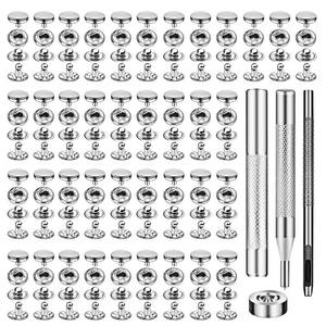 lot 7924 image: TLKKUE 50 Sets Leather Snap Fasteners Kit 10mm Silver Metal Snap Buttons kit Stainless Steel with 4pcs Snap Fastener Installation Tools for Sewing Clothing, Bracelets, Jackets, Bags Belt, DIY Crafts - Retail $8