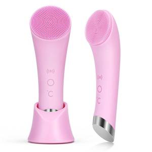 lot 7925 image: PRITECH Facial Cleansing Brush, Rechargeable Silicone Face Scrubber with Heat Massage End, Vibrating Exfoliator Scrubber for Deep Cleaning, Waterproof Face Brush for Women and Men (Pink) - Retail $10