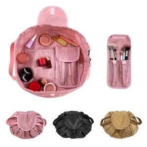 lot 7927 image: SUMBABO Drawstring Cinch Makeup Bag for Women - Drawstring Cosmetic Bag for Travel Toiletry Organizer with Brush Area (Pink) - Retail $10