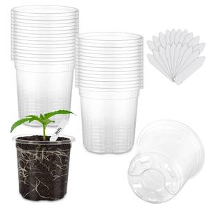 lot 7948 image: WandaQueen 30 Packs 3.5 Inch Reinforced Clear Nursery Pots for Plants with Drainage Holes, High Transparency Planting Plastic Seedling Pots, Seedling Planter Seed Starter with 20 Plant Labels - Retail $15