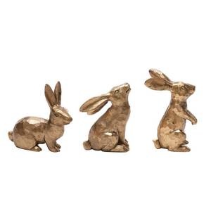 lot 7959 image: DN DECONATION Golden Polyresin Bunny Decor Rabbit Figurines, Easter Bunny Statue Set of 3 for Spring Tabletop Decor - Retail $16