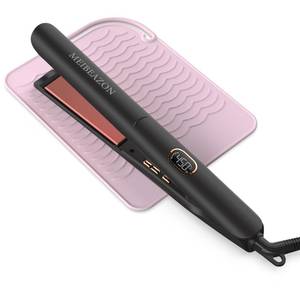 lot 7969 image: Flat Iron Hair Straightener and Curler 2 in 1, Professional 3D Floating Ceramic Plates with Travel Dual Voltage, Negative Ion, LED Display & Auto Shut-Off for Smooth, Shiny, Frizz-Free Hair - Retail $28