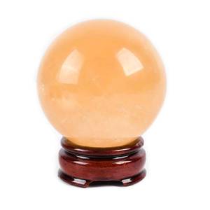 lot 7986 image: NUZUJX Natural Citrine Healing Crystal Gemstone Ball Divination Sphere Sculpture Figurine with Wood Stand Feng Shui Chakra Aura Home Desk Decor - Retail $28