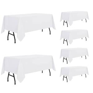 lot 7991 image: sancua 6 Pack White Tablecloth 60 x 84 Inch, Rectangle Table Cloth for 4ft Tables - Stain and Wrinkle Resistant Washable Polyester Table Cover for Dining Wedding Banquet Party Buffet Restaurant - Retail $25