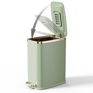 lot 7992 image: CEROELDA Small Bathroom Trash Can with Lid Soft Close-5L1.3 Gal Slim Garbage Can-Metal Step Wastebasket-Rectangle Narrow Waste Bin for Office, Bedroom, Toilet, Live Room-Green - Retail $30