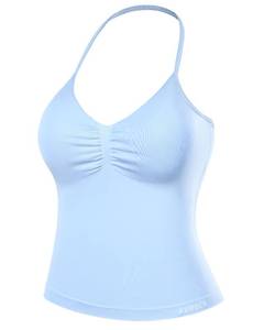 lot 7998 image: AUROLA Influence Longline Strappy Workout Halter Tops for Women,Removable Cups Padded Bras Impact Gym Yoga Sleeveless Tank Top,Sky Light,S - Retail $30