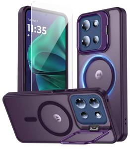 lot 7999 image: TOBOVON for Motorola Moto G Stylus 5G 20262025 Case, Fits MagSafe, with Built-in Camera Ring Stand & Screen Protector, Slim Translucent Matte Military-Grade Drop Protection Magnetic Cover, Purple - Retail $15