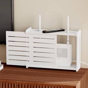 lot 8004 image: HAIDAIYA Wooden WiFi Router Storage Box Hider Shelf, Decorative Projector Box Hider Rack Countertop, for Cable, Modem, Internet, Router Power Cover Storage Organizer Cabinet Wall Mounted, White