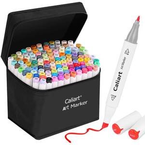 lot 8009 image: Caliart 121 Colors Alcohol Based Markers, Dual Tip Art Marker Set Chisel & Fine, Permanent Colored Pens for Adults Coloring Book Artists Sketch Illustration Drawing Supplies Gifts - Retail $50