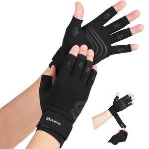 lot 8012 image: Duerer Arthritis Compression Gloves with Straps, Women Men for RSI, Carpal Tunnel, Rheumatoid, Tendonitis, Hand Pain, Hand Support. Fingerless Gloves for Computer Typing and Daily work (Black, M) - Retail $12