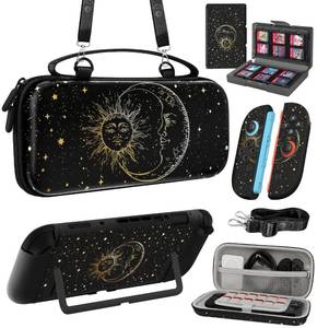 lot 8013 image: Gurgitat 6in1 Kits Accessories Bundle for Nintendo Switch 2 2025 - Cute Carrying Case, Protective Cover, Joy Con Grips, Thumb Grips, 24 Game Holder, Shoulder Strap Teens Boys Girls, Sun Moon - Retail $27