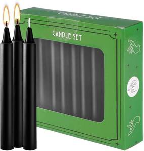 lot 8016 image: Set of 20 Black Spell &amp Chime Premium Mini Taper Candles for Rituals, Prayer, Birthdays, Meditation, Altar - 4 Inch Tall, Unscented. (Black, 20) - Retail $6