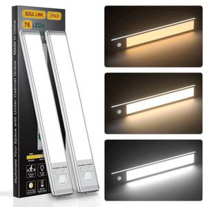 lot 8017 image: Under Cabinet Lights,76 LED Operated Motion Sensor Light Indoor,1500mAh USB Rechargeable Closet Lights, 2 Pack Magnetic Dimmable Closet Lights Wireless Under Counter Lights for Kitchen, Stairs - Retail $12