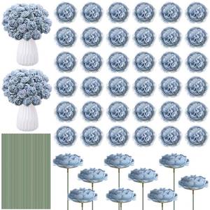 lot 8023 image: Thiccywoov 200 Pcs Flowers Long Stem Artificial Rose Bulk, 3.2 Inches Silk Rose Head Flowers Faux for Wedding Bridal Bouquet Independence Day Home Floral DIY Centerpieces Party Decoration(Dusty Blue) - Retail $49