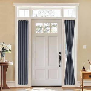 lot 8027 image: Vatge Sidelight Curtains for Front Door, 12 Inch Wide Narrow Window Curtains for Side Door, 1 Panel, W12 x L80, Grey - Retail $15