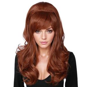 lot 8034 image: Linfairy Long Wavy Auburn Copper Wig Big Bouffant Beehive Wigs for Women fits 50s 80s Costume (Auburn Copper) - Retail $22