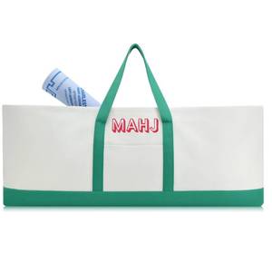 lot 8036 image: Sunnymove Mahjong Bag for Tiles and Racks Empty American Mahjong Tiles Carrying Tote 31.5 x 12 x 4 Inches Canvas Tile Games Accessories Gifts for Card Pushers Rack Mat Carrying (Case Only)(Green) - Retail $35