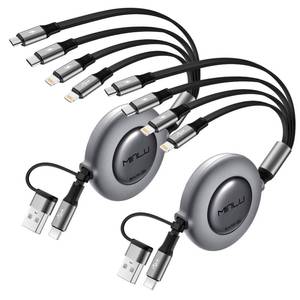 lot 8043 image: 4 in 2 Retractable Charging Cable 4A,2Pack 4Ft Multi Chargers for All Devices,USBC Charging Cable with AC to Type CLMicro USB Ports Universal Multiple USB Cable for iPhone SeriesSamsungTabletsPS - Retail $16