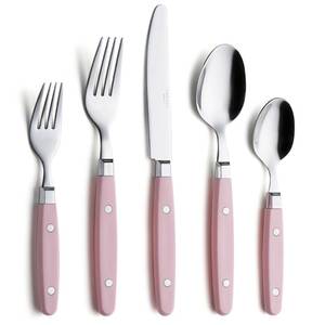 lot 8046 image: ANNOVA Silverware Set, RetroRivet Colorful Stainless Steel Tableware Kitchen Flatware Set Utensils, Includes Dinner Knives, Forks, Spoons, Salad Forks & Dessert Spoons (Light Pink, 20 Pieces) - Retail $45