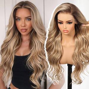lot 8054 image: KOME Dirty Blonde Synthetic Lace Front Wig,13x6 Pre Plucked Curly Glueless Wigs for Women Daily Party Use 26IN(#TT61603) - Retail $63