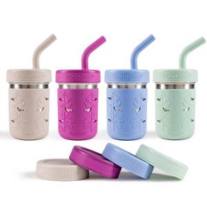 lot 8055 image: Pandaloo Smoothie Cups for Kids - Stainless Steel Toddler Tumbler with Straw, Sippy Cup for Smoothies - BPA-Free, Toddler Snack Cups, 10 oz - Retail $31