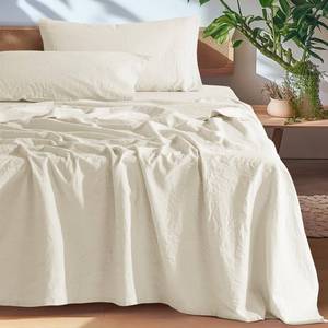 lot 8059 image: SONORO KATE 100% French Pure Linen Sheets, Breathable and Durable Line Sheets, Anti-Tear Line Bed Sheets, Machine Washable, 16 Inch Deep Pocket - 4 Piece (Cream, California King) - Retail $170