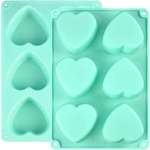 lot 8074 image: Actvty Heart Silicone Mold, 2 Packs Heart Shaped Molds for Making Handmade Soap, Bath Bombs, Candles, Cake, Chocolate Bomb and Jelly Green - Retail $9