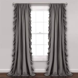 lot 8077 image: Lush Decor Reyna Ruffle Window Curtain Panel Set, Pair, 54 W x 95 L, Gray - Flowy Curtain Set - Romantic Ruffle Curtains for Bedroom, Living room, or Dining Room - Farmhouse & Cottage Home Decor - Retail $47