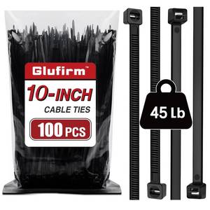 lot 8078 image: Zip Ties 10 inch (100 Pack), Black Cable Ties, 45lb Tensile Strength, Wire Ties, Glufirm - Retail $6