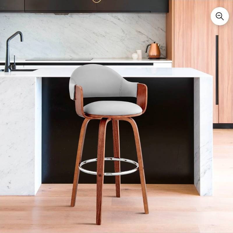 lot 52 image: Daxton 26 Gray Faux Leather and Walnut Wood Bar Stool - Retail $150
